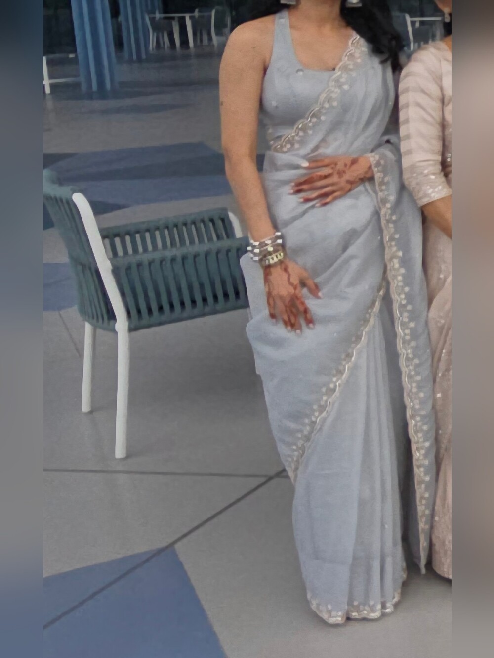 Ready to Wear Designer Modern Soft Organza Saree Shiny Gray Stitched Blouse S